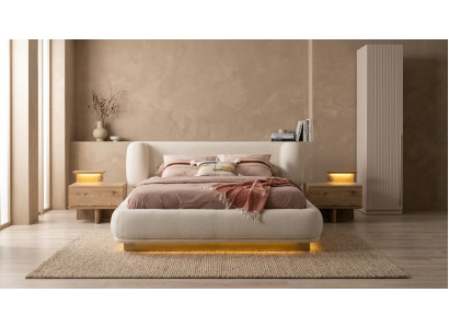 Bett 2x Nachttische Einzelschrank Schlafzimmer modern beige weich