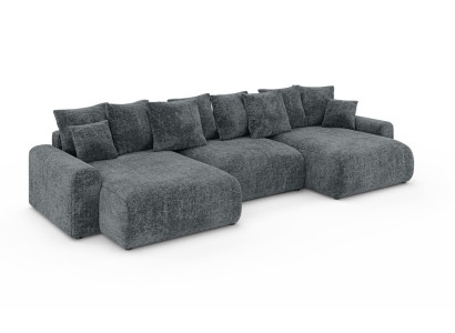 Großes graues U-förmiges Ecksofa modernes Ausziehsofa Schlafsofa Wohnzimmer