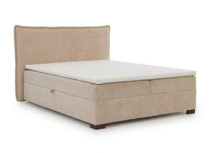 Beiges Bett 160×200  Bett mit Matratze Stauraumfächern und Topper Kopfteil