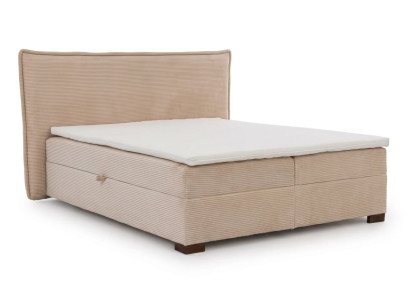 Beiges Bett 200×200 Bett mit Matratze Topper Stauraumfächern Schlafzimmer