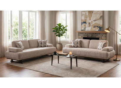 Zeitloses Wohnzimmer-Set mit 3+3-Sitzer und komfortabler Polsterung Beige