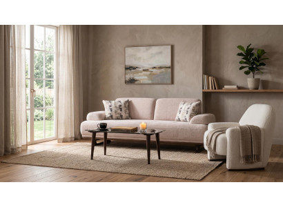 Sofa Set 3+1 Sitzer Couch Modern Grau Bouclé Garnitur geräumig praktisch