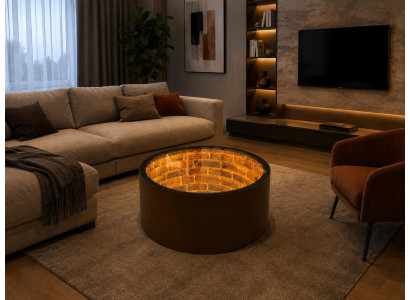 Beistelltisch aus Holz mit Glas Tischplatte und 3D LED Beleuchtung
