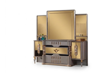 Schminktisch Spiegel neu goldfarben grau modern Schlafzimmer komfortabel
