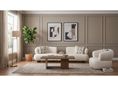 Sofa Set 4+1 Modern Beige Bouclé Sitzer Couch Garnitur convenient