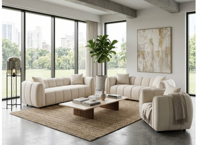 Beiges Wohnzimmer-Set 3+3+1-Sitzer-Sofas Stoffsofas  Wohnzimmermöbel