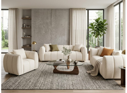 Modernes beiges Wohnzimmer-Set 3+2+1-Sitzer-Sofas  Stoffsofas  Wohnzimmer