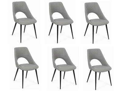 Elegante Esszimmerstühle 6x Set Grau Stoff Schwarz Beine Modern