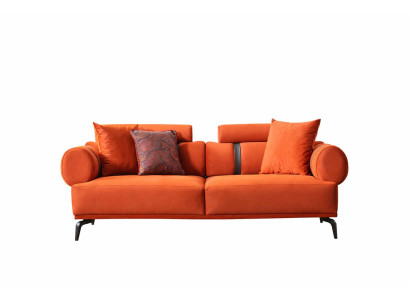 Modernes Sofa in Orange mit runden Armlehnen und Zierkissen
