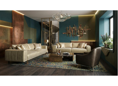 Moderne Wohnzimmer Garnitur Beige Sofas und Sessel