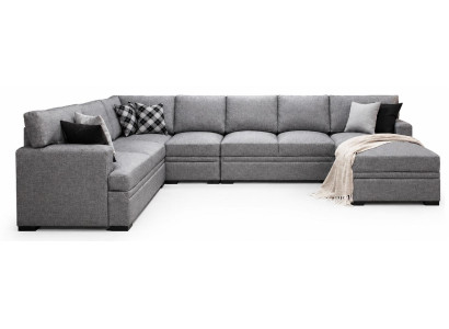 Graues Wohnlandschaft U-Form großes Sofa Wohnzimmer Modern Hochwertig
