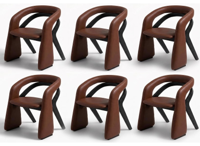 Stuhl Gruppe Braun Leder Holz Schwarz Ausdrucksstark Modern Elegant