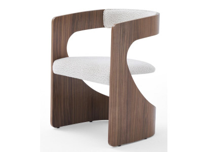 Stuhl Modern Design Weiss Stoff Braun Holz Skulptural Komfort Edel