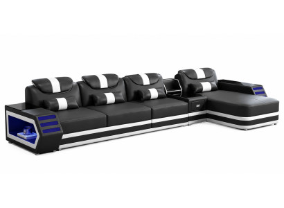 Modern Ecksofa L-Form Schwarz LED Sofa Top Couch Elegant Design Luxus