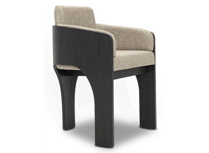 Stuhl Design Beige Stoff Holz Schwarz Architektonisch Komfort Elegant