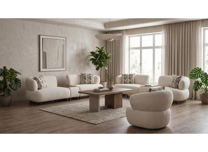 Sofa Set 4+4+1 Beige Bouclé Sitzer Couch Garnitur Lounge Polster convenient