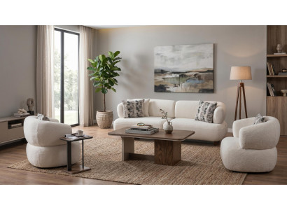 Sofa Set 3+1+1 Beige Stoff Modern Sessel Wohnzimmer Design klassisch