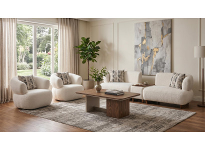 Sofa Set 4+1+1 Beige Stoff Modern Sessel Wohnzimmer Design klassisch