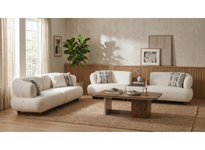 Sofa Set 4+3 Beige Stoff Modern Wohnzimmer Design klassisch convenient