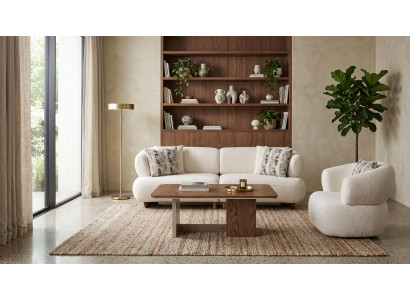Sofa Set 3+1 Sitzer mit Couchtisch Beige Bouclé Couch Garnitur Polster