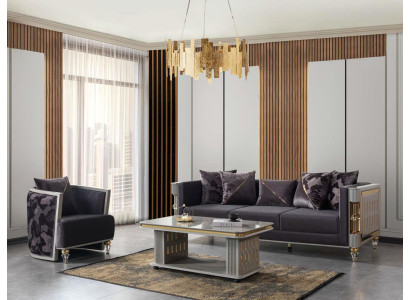 Sofa Sessel gepolstert neu modern bequem komfortabel grau goldfarben