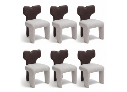 Stuhl Gruppe Braun Leder Beige Stoff Markant Wohnlich Zeitlos Edel