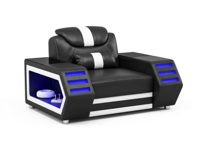 Sessel Modern Weiß Schwarz LED Premium Sessel Relaxsessel Komfort