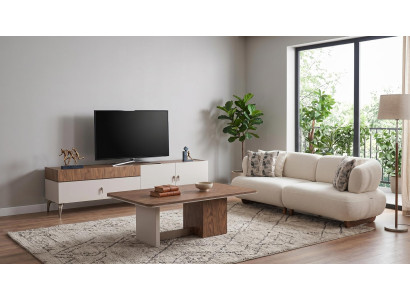 3-Sitzer Sofa TV-Möbel Couchtisch Modern Beige Stilvoll Komfortabel Lounge