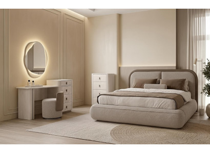 Schlafzimmer Set Bett Kommode Schminktisch Beige Luxus Modern Design