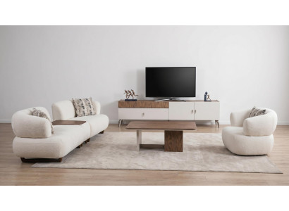 Couchgarnitur Modern Beige Gemütlich Sofa Sessel Polster Set Wohnzimmer
