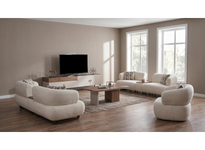 Couchgarnitur 4+4+1 Modern Beige Gemütlich Sofa Sessel Polster Set Wohnzimmer
