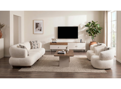 Couchgarnitur 3+1+1 Modern Beige Gemütlich Sofa Sessel Polster Set Wohnzimmer
