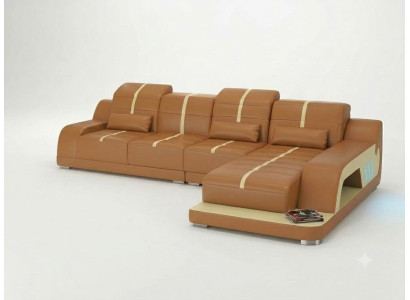 Modern Ecksofa L-Form Braun LED Elegant Exklusiv Design Premium Luxus