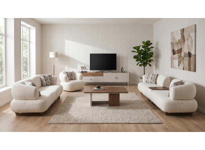 Couchgarnitur 4+3+1 Modern Beige Gemütlich Sofa Wohnzimmer TV-Möbel