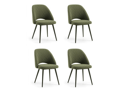 Modernes Esszimmerstühle 4er Set Oliv Bouclé Relief Design