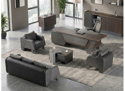 Büroset braun Schwarz modern elegant funktional ergonomisch Leder
