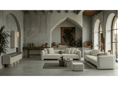 Stilvolles Wohnzimmer-Set 4 -Sitzer-Modulsofa Couchtisch Hocker TV-Möbel