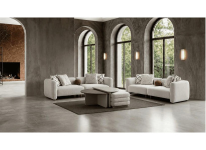 Beiges Wohnzimmer-Set 3-Sitzer-Modulsofa Couchtisch Hocker Moderner Stil