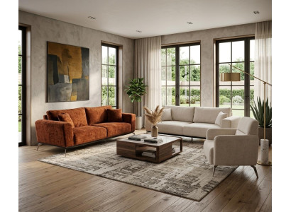 Elegante Wohnzimmer Stoffgarnitur Edle 3-Sitzer Sofas Polstersessel