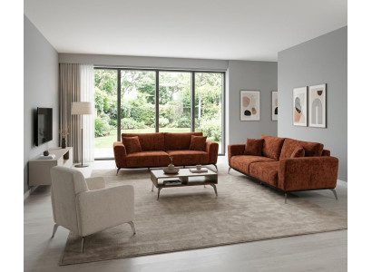 Großzügiges Polster Set Designer Couchen Stoffsessel 3tlg Garnitur