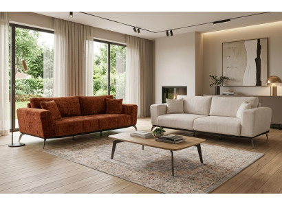 Schickes Sofa Set Braunes Polstersofa Exklusive Weiße Stoffcouch