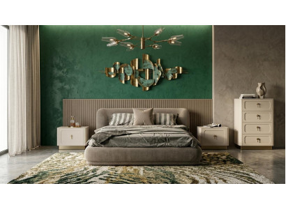 Bett 2x Nachttische Kommode Schlafzimmer Stil modern grau komfortabel