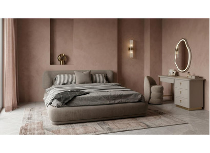 Bett Schminktisch Spiegel Pouf Schlafzimmer Stil modern grau rechteckig