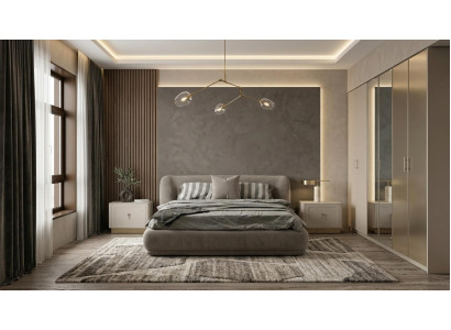 Bett 2x Nachttische Garderobenschrank Stil modern grau komfortabel