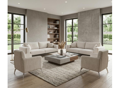 Elegante Weiße Polstergarnitur 2x 3-er Stoffsofas Loungesessel 4tlg