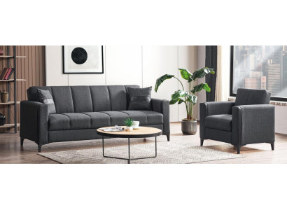 Wohnzimmer set Schlafsofa 3-Sitzer Sessel grau modern weich praktisch