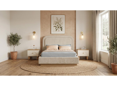 Schlafzimmer Set Bett Nachttische(2x) Beige Modern Holz Skandi praktisch