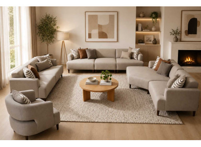 Einzigartige Beige Couchgarnitur Komplettes Sofa Set 4tlg Möbel