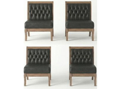Klassische 4x Chesterfield Stühle Designer Ledersessel Holzgestell