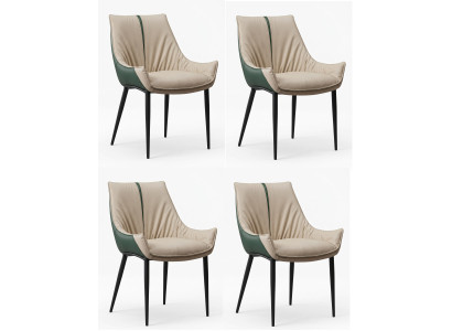 Moderner Esszimmerstühle 4er Set Beige Grün Kunstleder Stühle